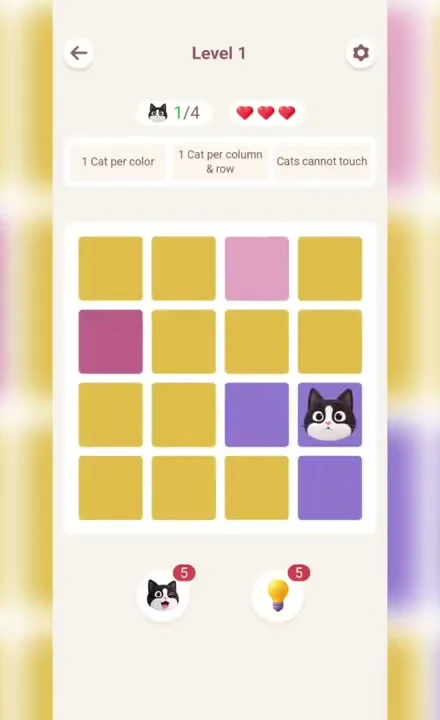 Meowdoku Level 1 opening screenshot from the original mobile game