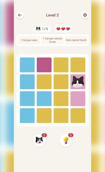 Meowdoku Level 2 opening screenshot from the original mobile game