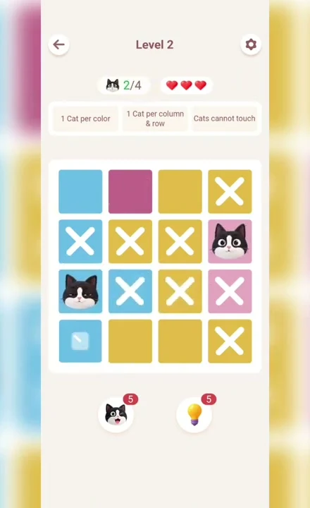 Meowdoku Level 2 progress screenshot from the original mobile game