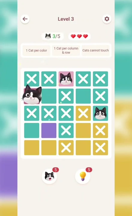 Meowdoku Level 3 progress screenshot from the original mobile game