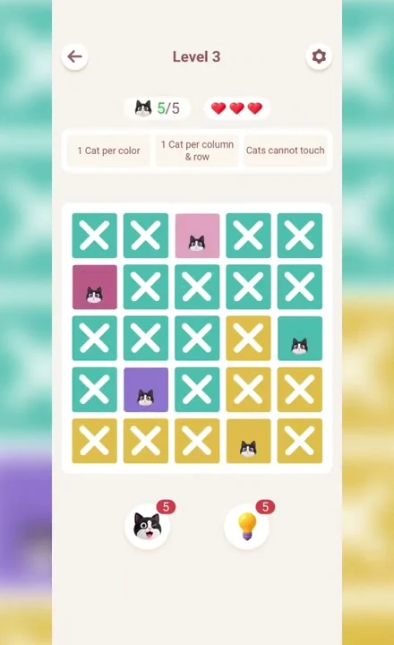 Meowdoku Level 3 solution screenshot from the original mobile game