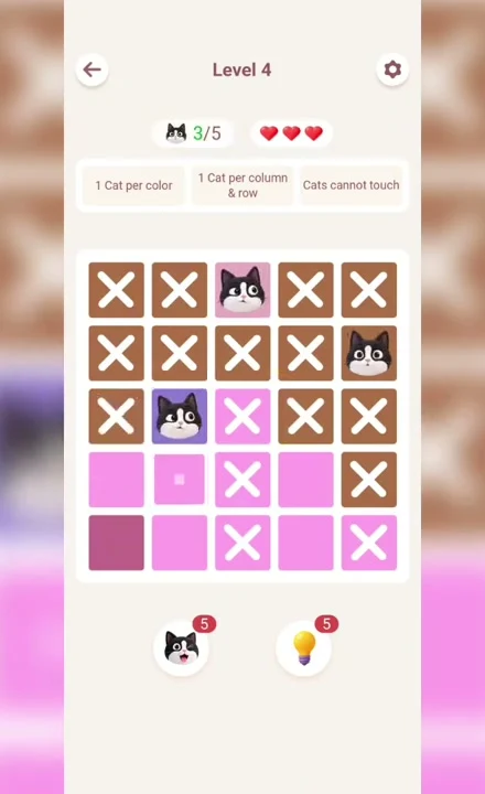 Meowdoku Level 4 progress screenshot from the original mobile game