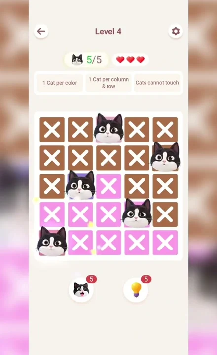 Meowdoku Level 4 solution screenshot from the original mobile game