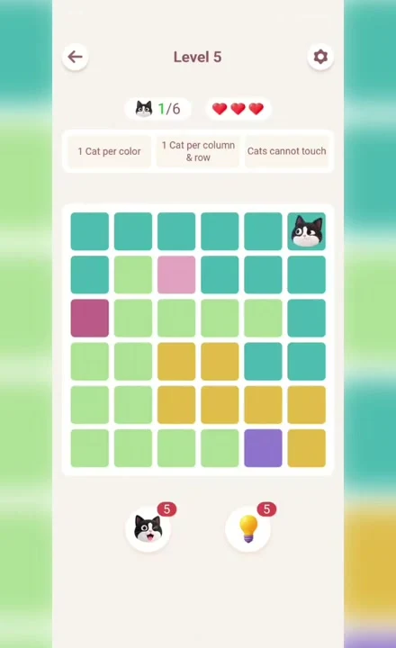 Meowdoku Level 5 opening screenshot from the original mobile game