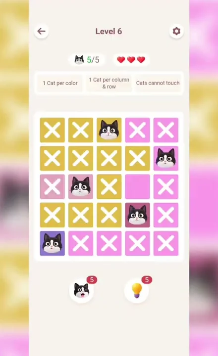 Meowdoku Level 6 solution screenshot from the original mobile game