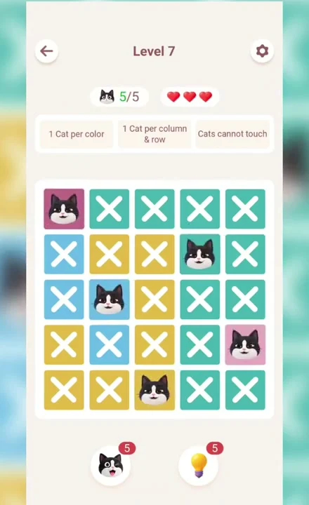 Meowdoku Level 7 solution screenshot from the original mobile game