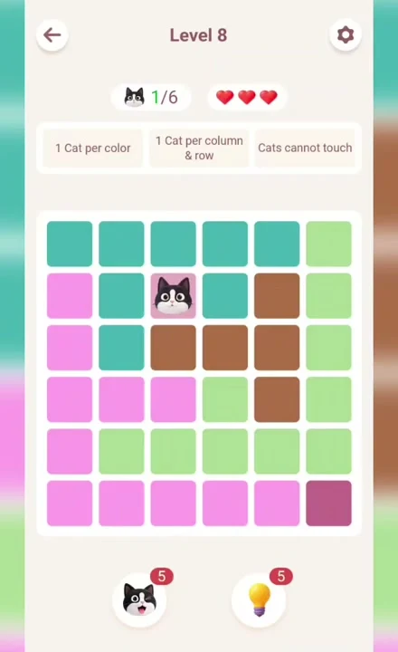 Meowdoku Level 8 opening screenshot from the original mobile game