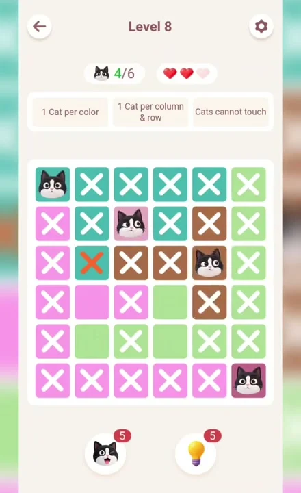 Meowdoku Level 8 progress screenshot from the original mobile game