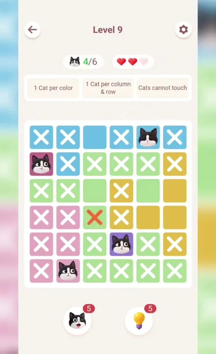 Meowdoku Level 9 progress screenshot from the original mobile game