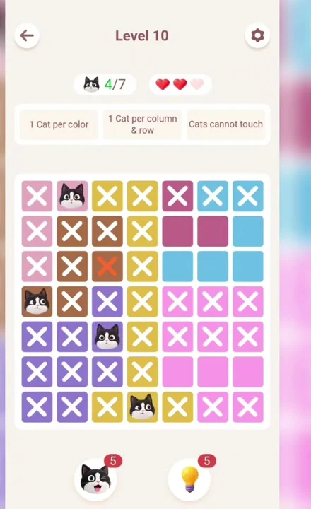 Meowdoku Level 10 progress screenshot from the original mobile game
