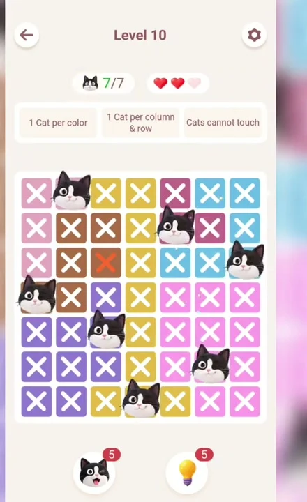 Meowdoku Level 10 solution screenshot from the original mobile game