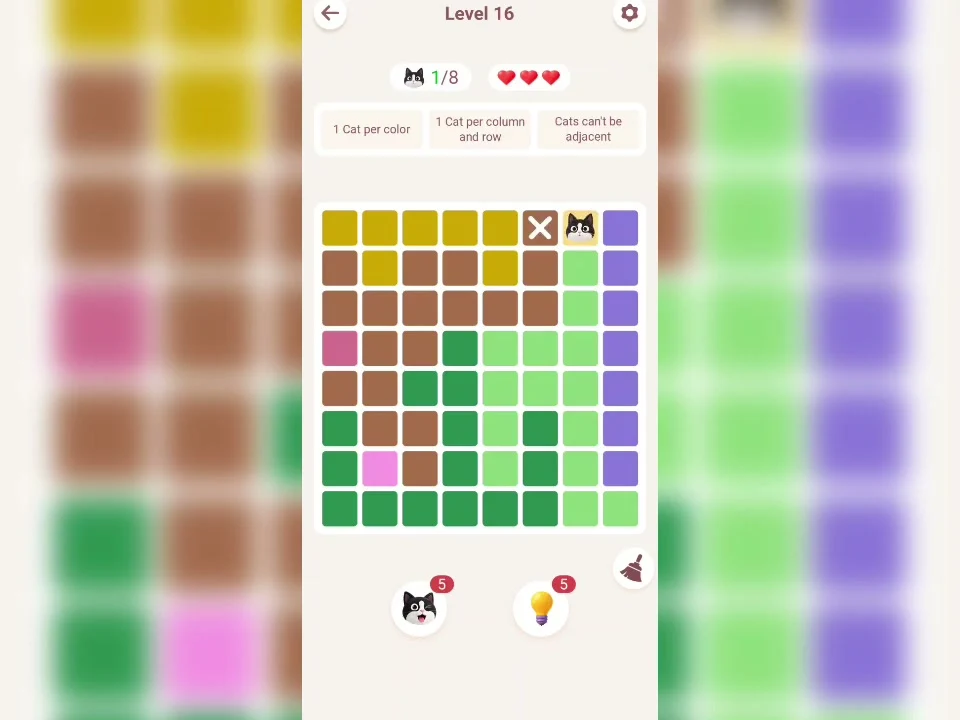 Meowdoku Level 16 in progress at 0:10 in the original app tutorial.