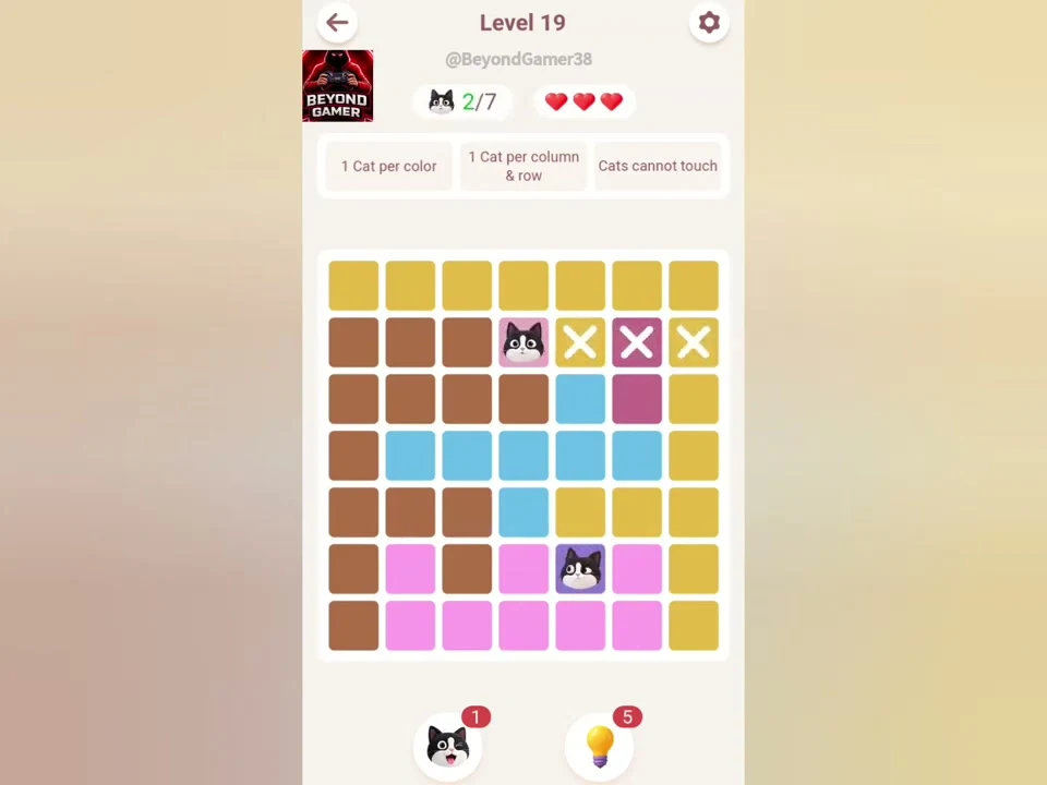 Meowdoku Level 19 in progress at 0:10 in the original app tutorial.